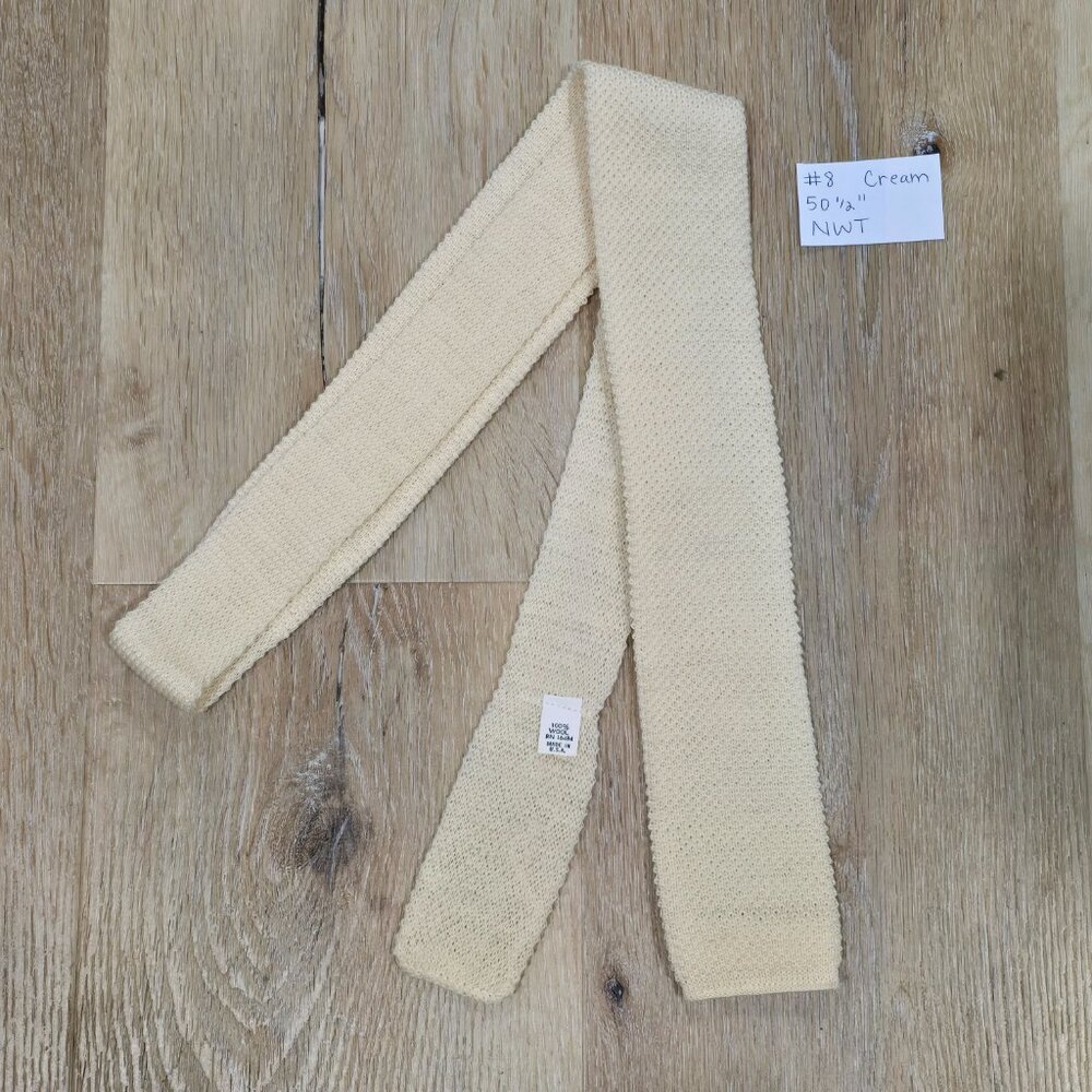 Private Club Ivory Wool Knit Tie Vintage Skinny USA